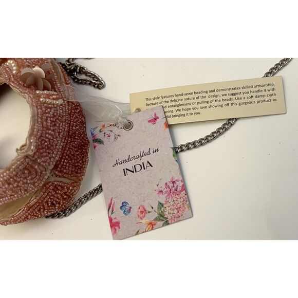 NWT Handcrafted in India pink beaded bag. - Picture 5 of 10